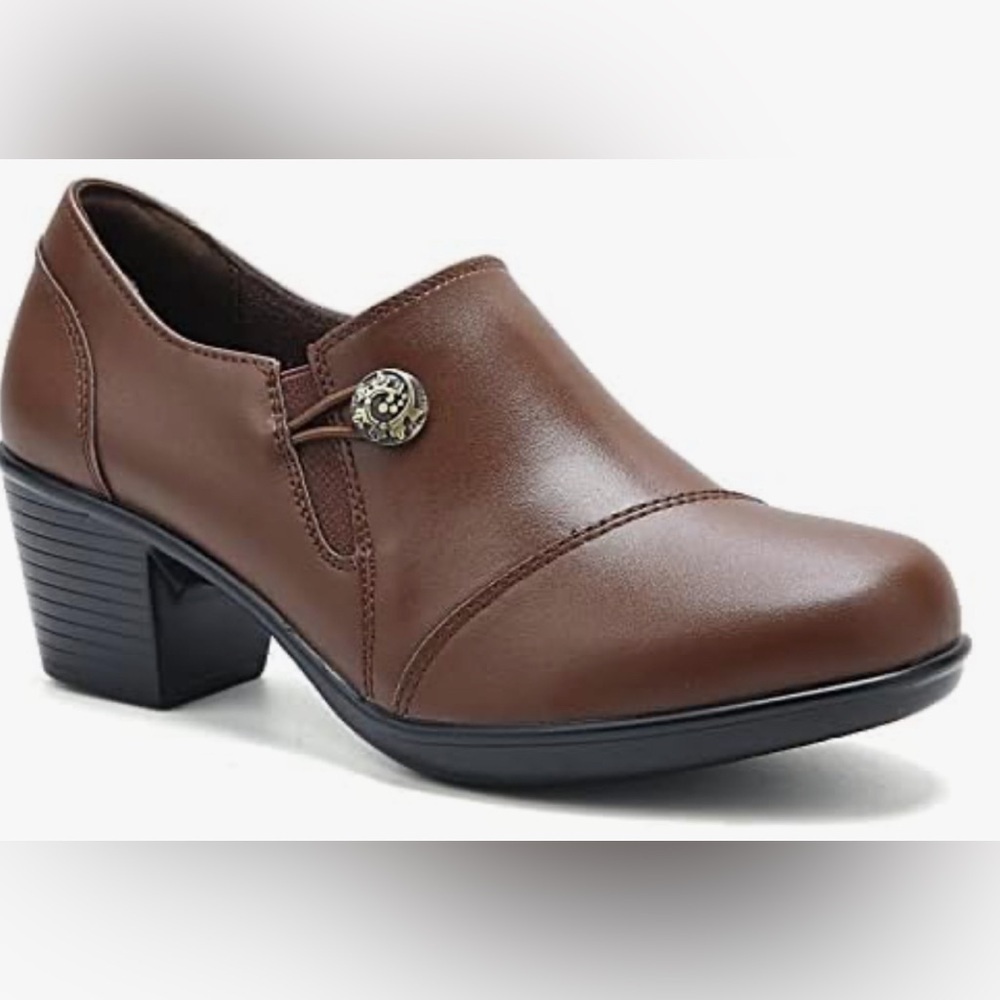 UZB Women's Slip-On Loafer Leather Non Slip Casual Dress Shoes 11 Brown